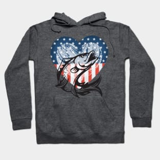 America Loves Bass Fishing (patriotic Heart + bass) Hoodie